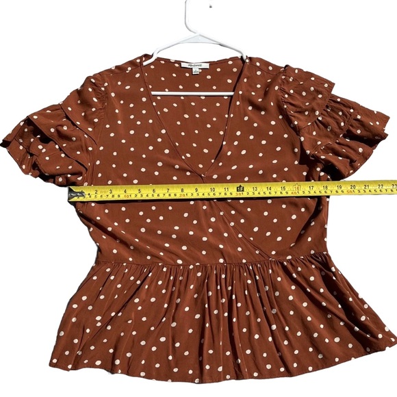 Madewell Tiered-Sleeve Peplum Top in Inkspot Dot Women’s Size 6 - Picture 7 of 9